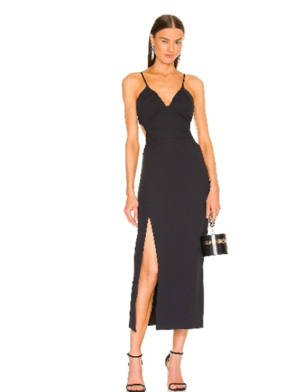cinq a sept Black Spaghetti-Strap Midi Dress with Side Slit